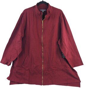 NEW Jessica London Womens Burgundy Long Zip-Front Jacket Size 26/28 Cotton Blend